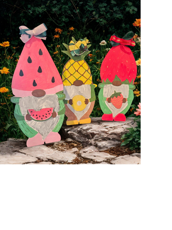 Hand Painted Hanging Summer Time Gnomes with Ribbon