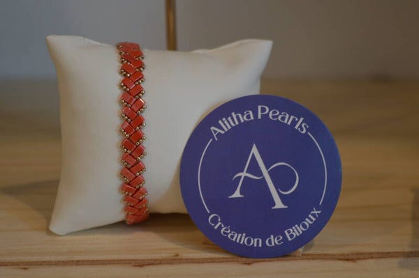 Alitha Pearls bracelet tissé perles Miyuki Tila  corail