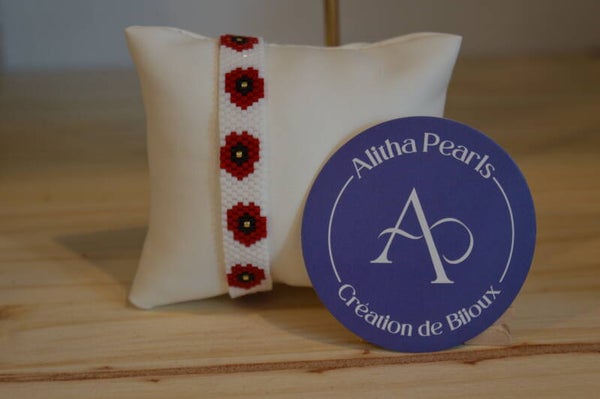 Alitha Pearls bracelet tissé 8 rangs perles Miyuki delica 11/0 coquelicot