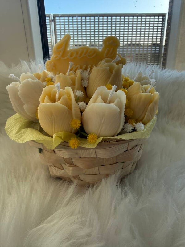 Yellow Tullip Candle Bouquet