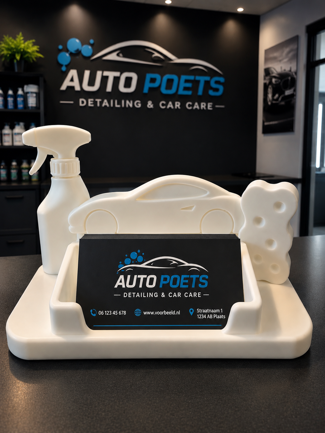 3D Geprinte Visitekaartjeshouder voor Auto Poetsbedrijven