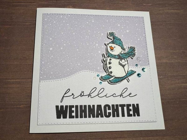 Weihnachten: Schneemann Skifahrer - türkis