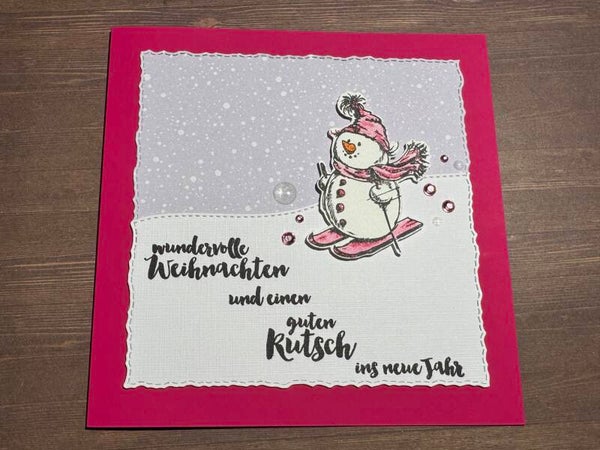Weihnachten: Schneemann Skifahrer - fuchsia