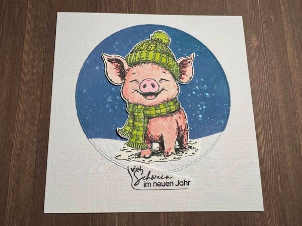 Weihnachten: Neujahrsschweinchen Frenkie mit grüner Mütze