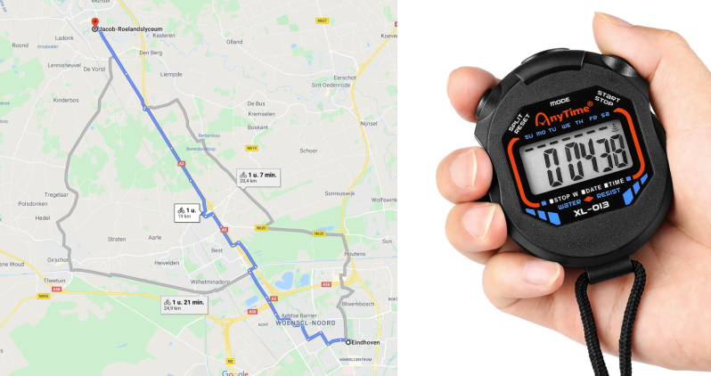 Om de gemiddelde snelheid te bepalen deel je de afgelegde afstand door de tijd.