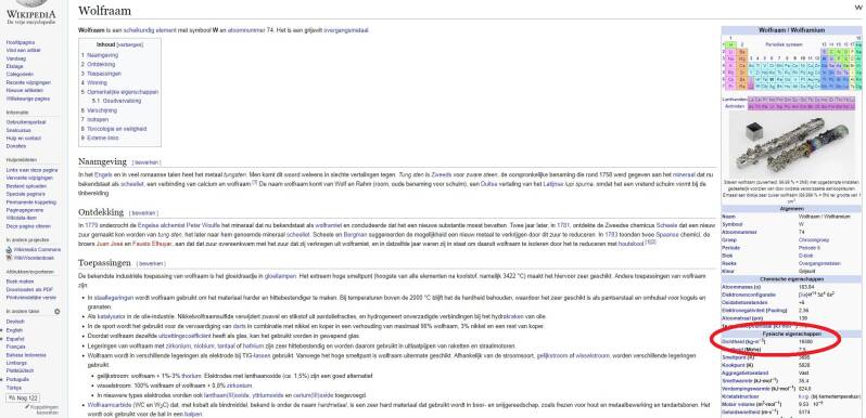 dichtheid is een stofeigenschap, dus je kunt die opzoeken