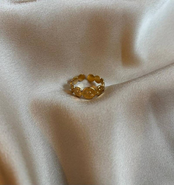 Goldener Edelstahl-Ring mit Münze & Sonnenblumen