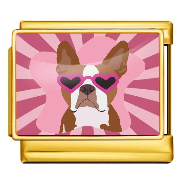 Retro Heart Frenchie Charm