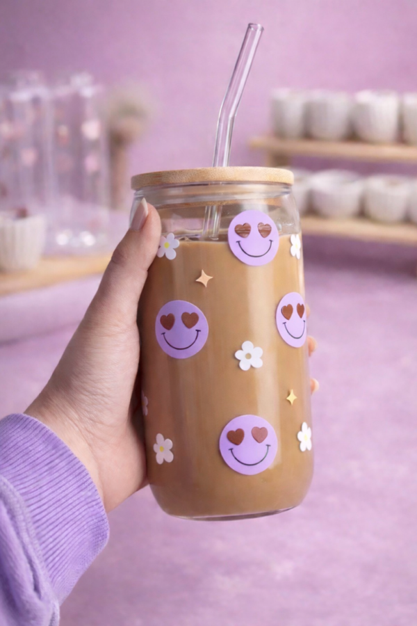 Trinkglas mit Strohhalm Happy Love