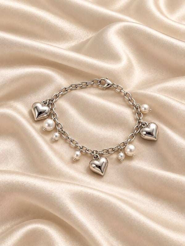 Edelstahl Armband Pearl Hearts
