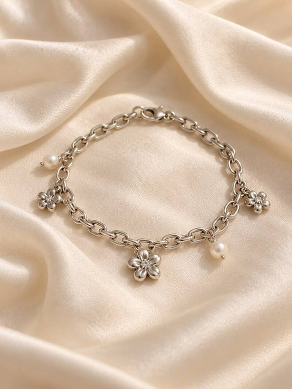 Edelstahl Charm Armband Daisy Pearl