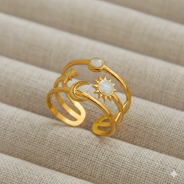 Celestial Unity – Sonne, Mond & Sterne Ring