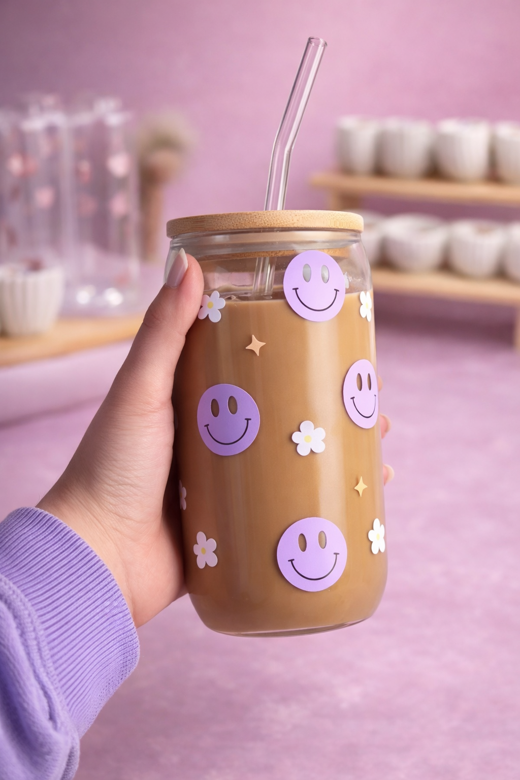 Trinkglas mit Strohhalm Smiley Emoji