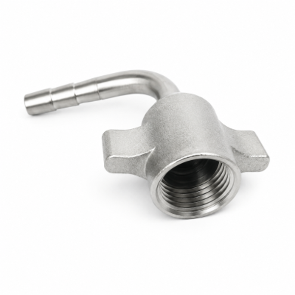 Slang tule flare 90º gebogen met vleugelmoer 3/8" | doorstroom 5,0 mm | uitvoering: RVS 304