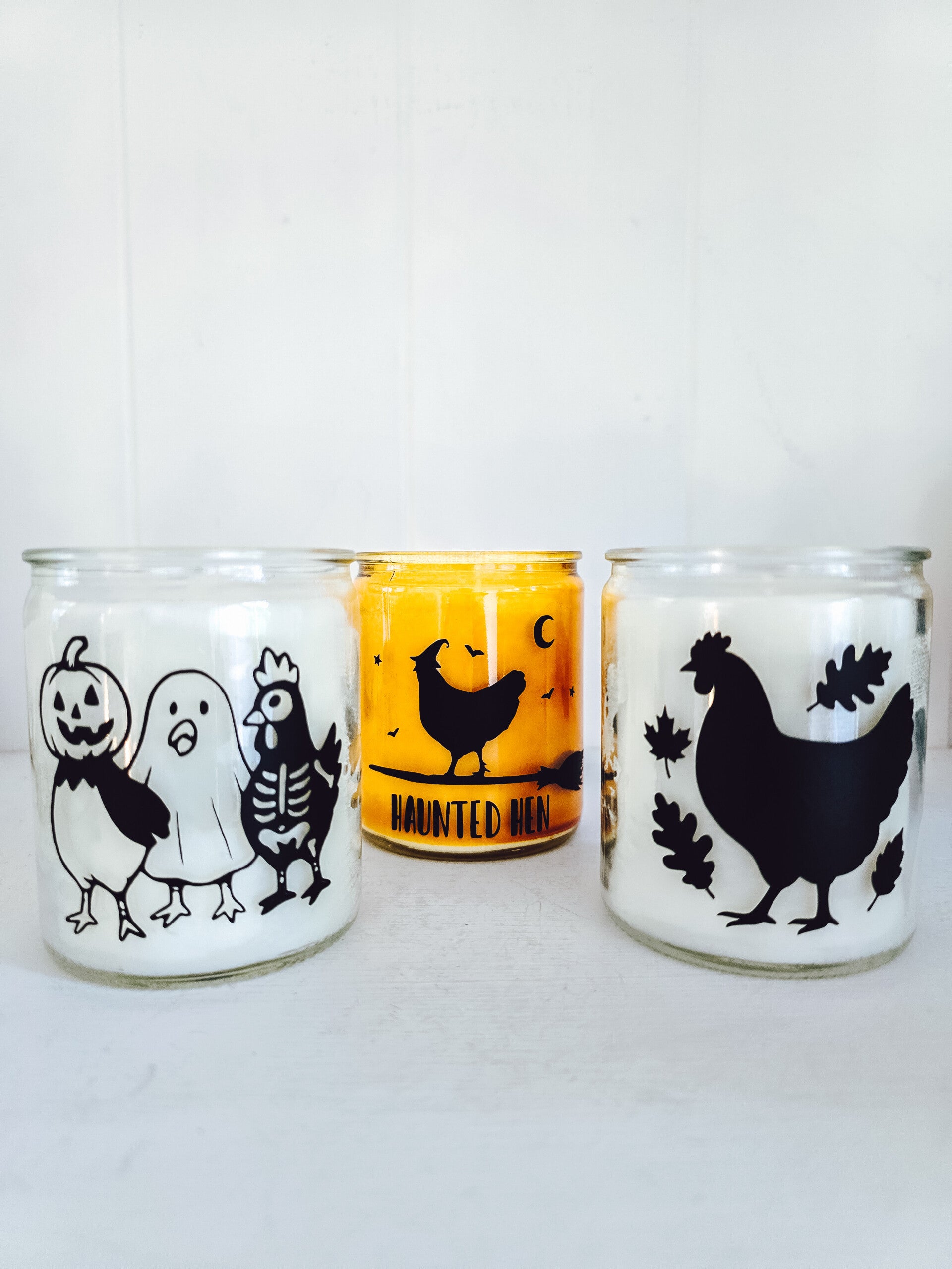 Herfst kaarsen met kippen - set van 3