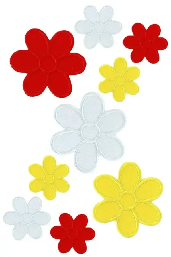 Applicaties bloemetjes rood, wit & geel