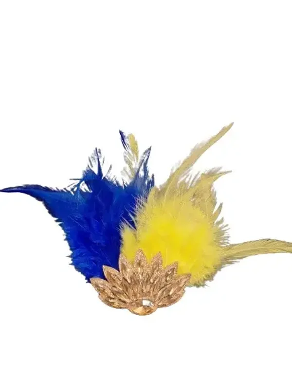 Blauw geel speld met veren