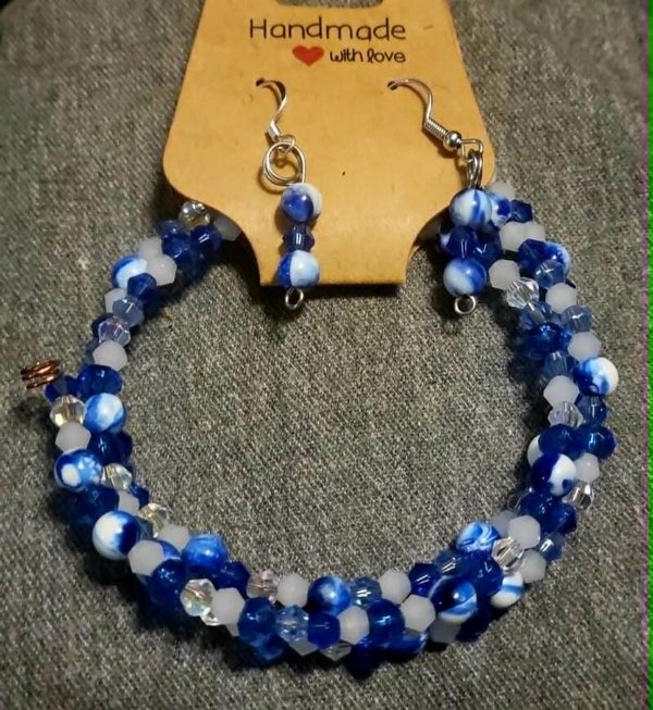 Blue wrap around bracelet and earring set