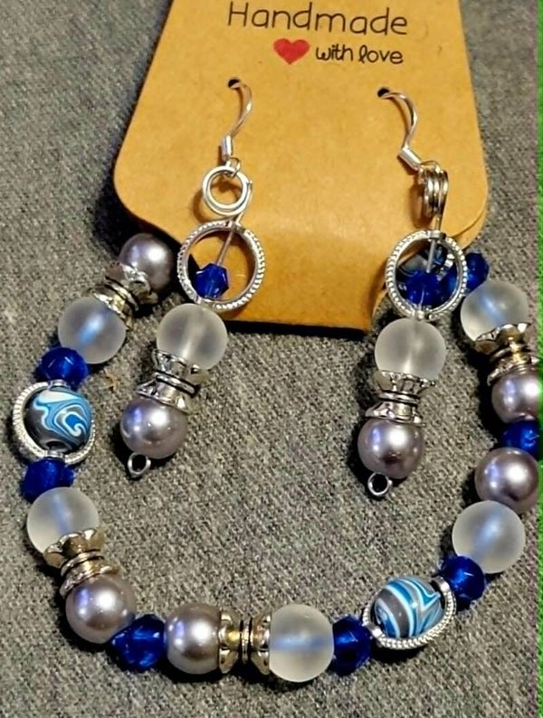 Blue and silver earring/bracelet set
