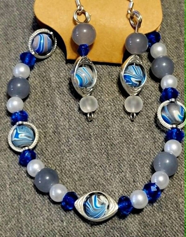 Blue swirl earring/bracelet set