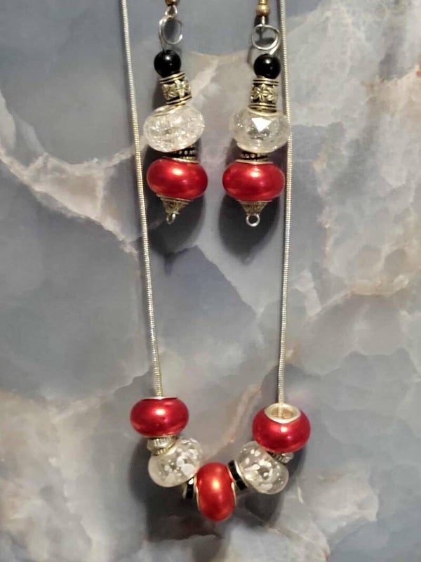 Red earring and bracelet set