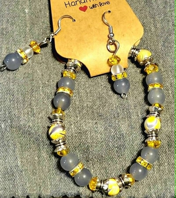 Gray and gold bracelet/earring set
