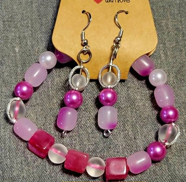 Pink bracelet and earring set
