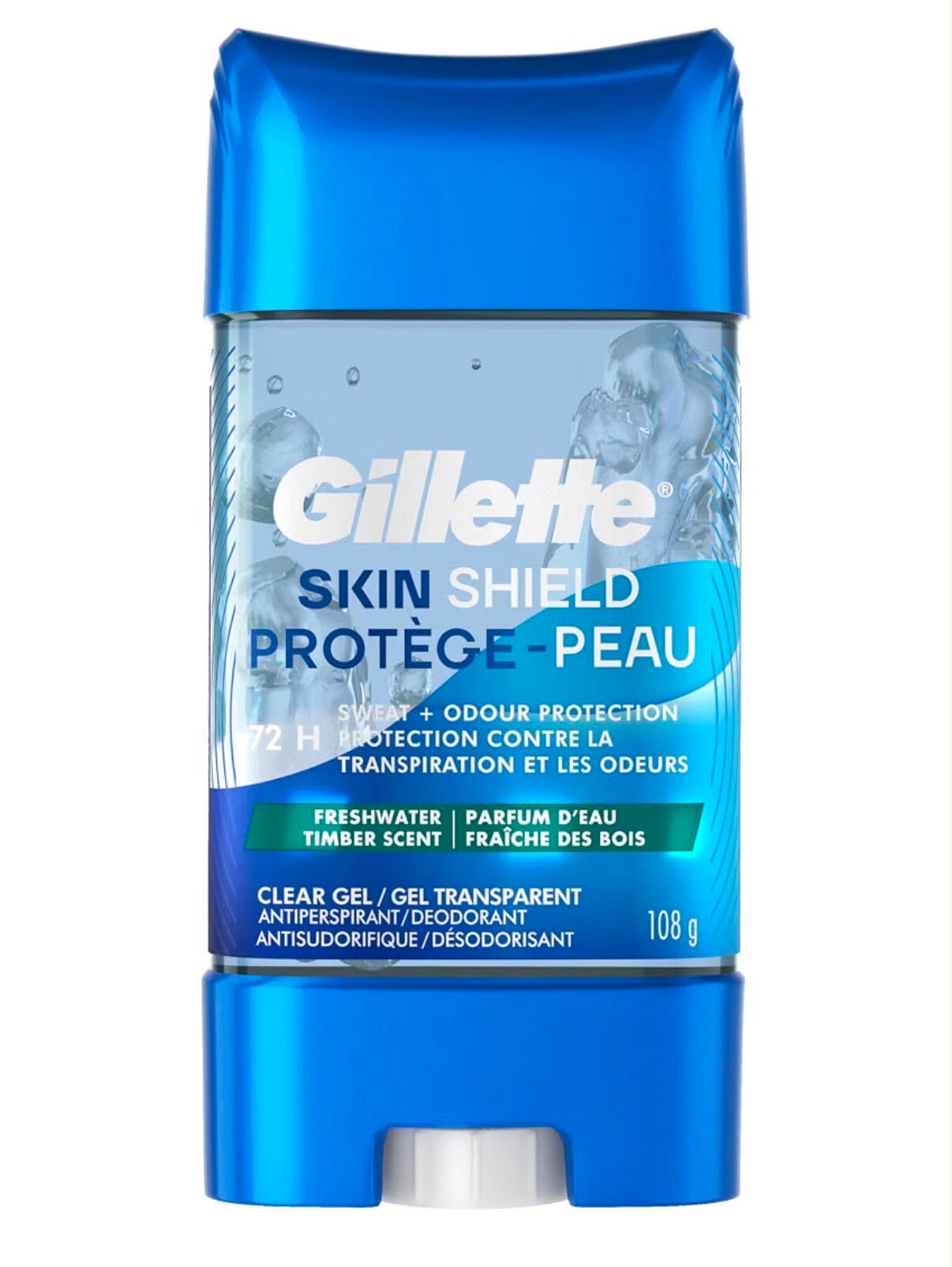 Gillette Skin Shield – Freshwater Timber, gel transparent, 108 g.