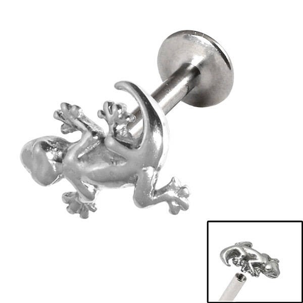 Titanium labret with gecko