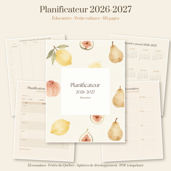 Planificateur de l’éducatrice 2026-2027 | Agenda complet année scolaire | Petite enfance