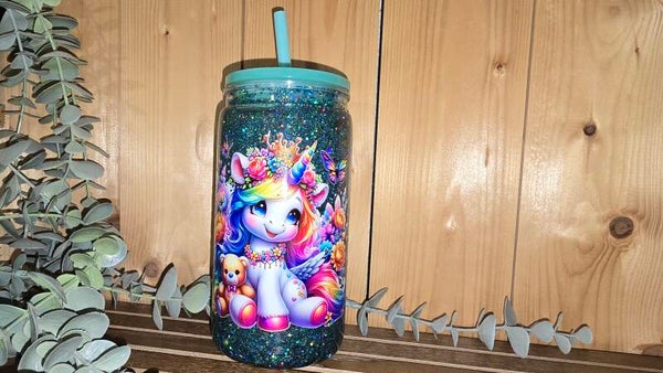 Snowglobe tumbler/ glitter beker unicorn