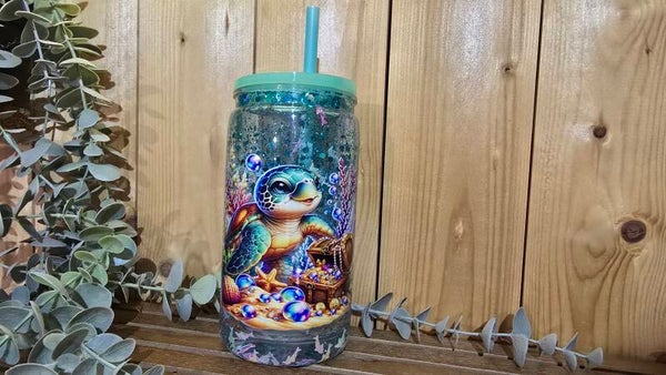 Snowglobe tumbler/ glitter beker schildpad
