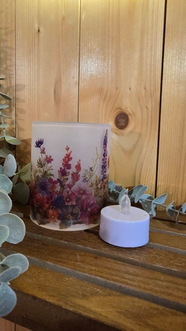 Waxinelicht houder, wilde bloemen