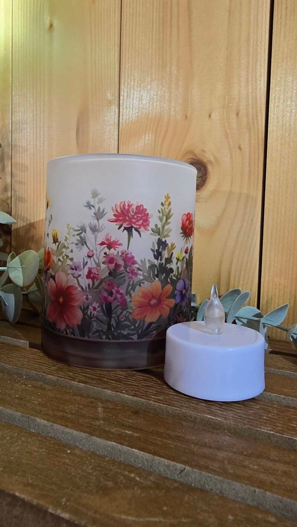 Waxinelicht houder, wilde bloemen