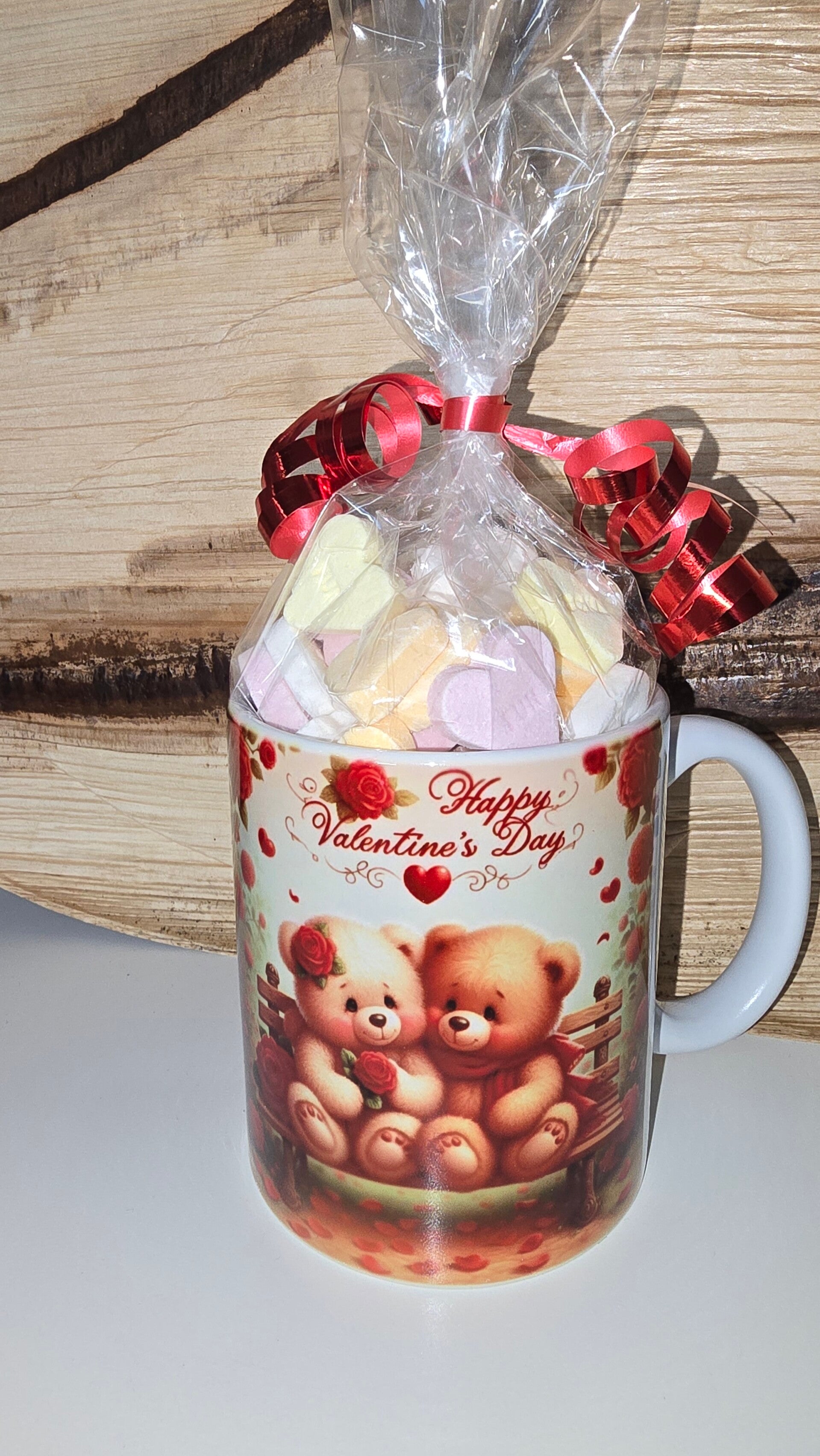 Valentijns mok gevuld.