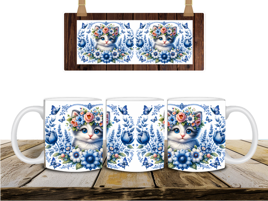 mok, delfts blauw kitten