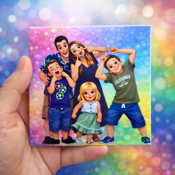 Foto in cartoon stijl op tegeltje.