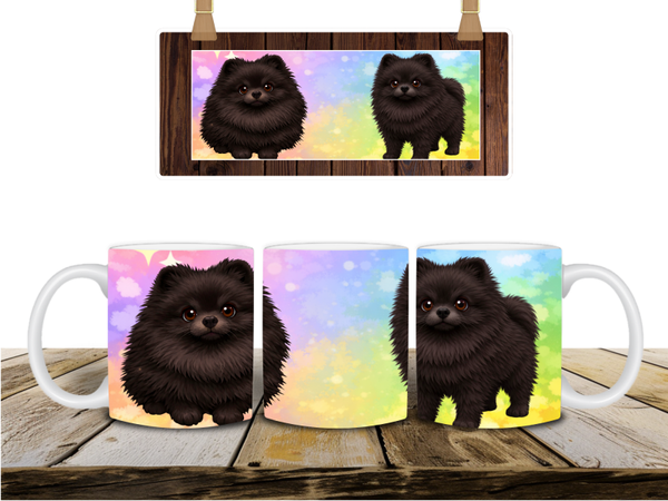 Mok zwarte pomeranian / pomeriaan  in cartoon stijl