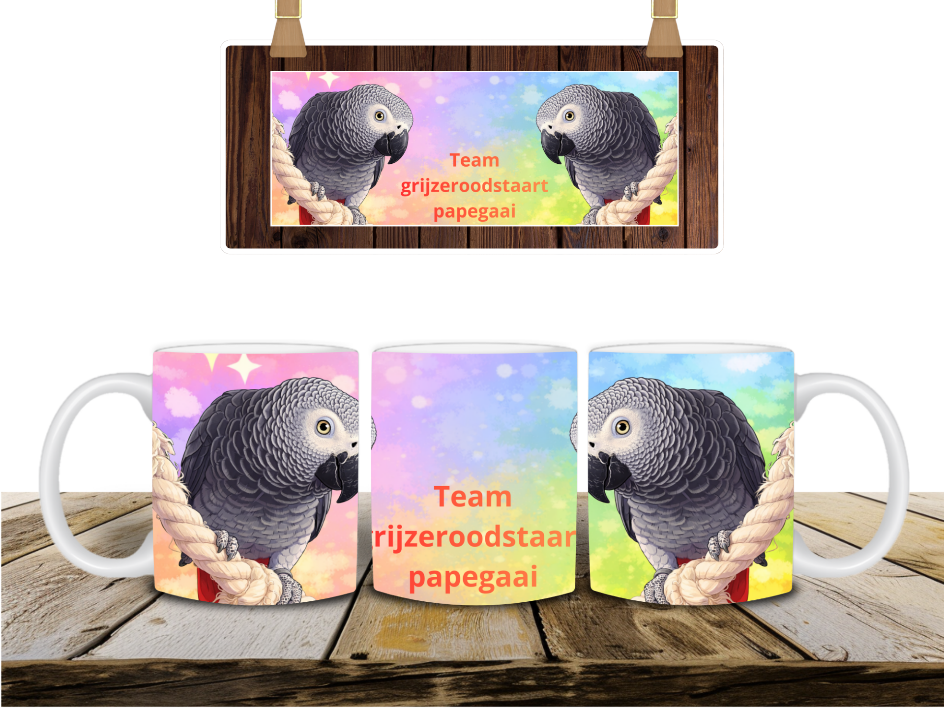 Mok grijze roodstaart papegaai in cartoon stijl