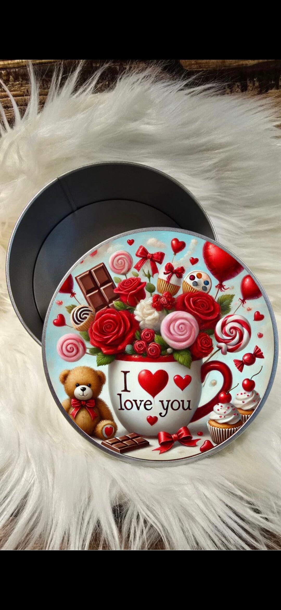 Snoeptrommel, koektrommel, bewaarblik, I love you