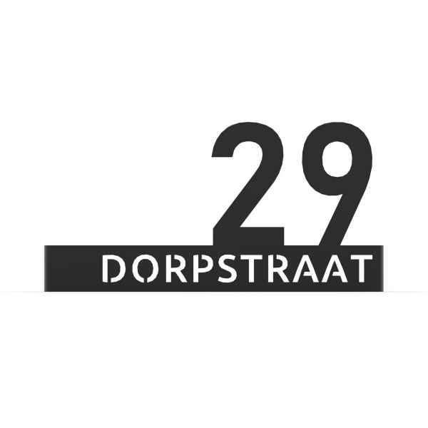 SD - Huisnummerbord met straatnaam en huisnummer op maat - zwart