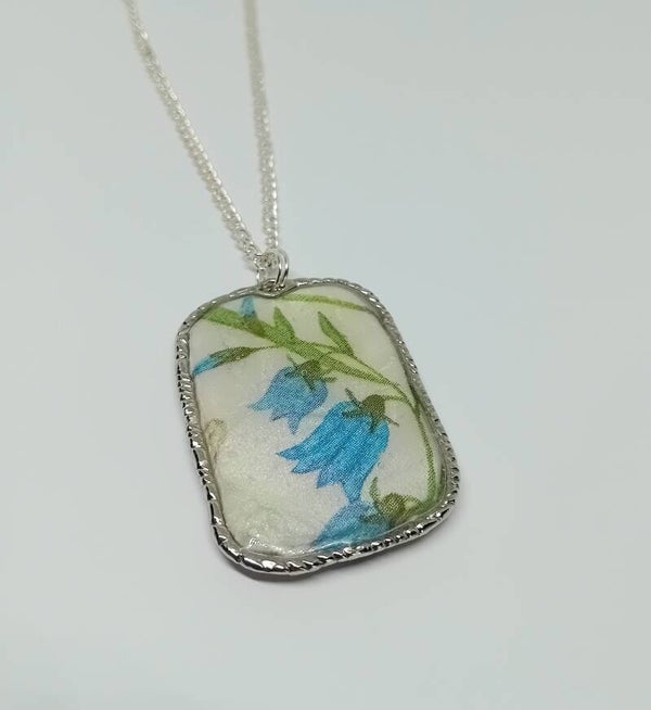 Bluebell print clay and resin pendant