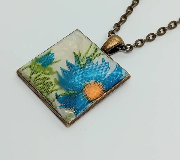 Antique Bronze Square Clay and Resin Pendant