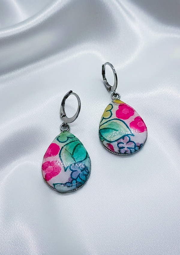 Floral Print Clay and Resin Earrings