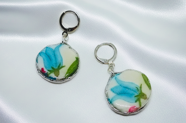 Blue Print Clay Resin Earrings