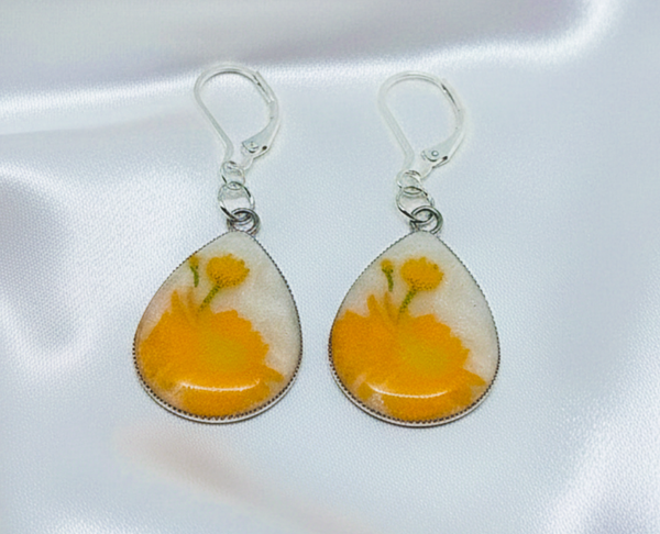 Yellow Floral Clay and Resin Earrings