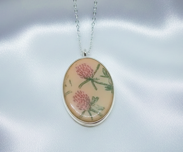 Vintage Print Oval Clay and Resin Pendant