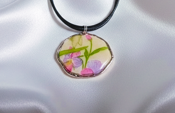 Lilac Floral Clay and Resin Choker