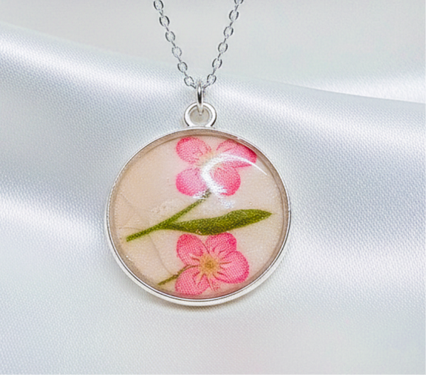 Pink Floral Clay and Resin Necklace