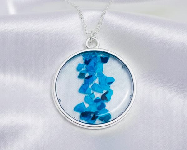Round Blue Glass and Resin Necklace